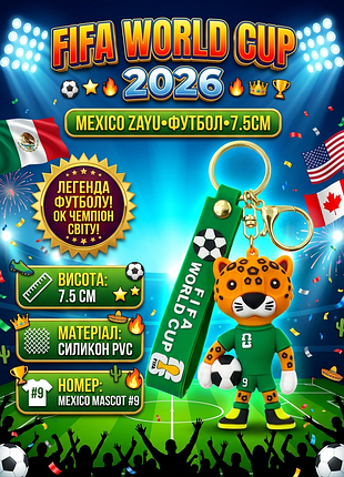 Брелок fifa world cup 2026 чемпіонат світу з футболу ягуар заю zayu mexico зелений силіконовий  (7.5 см)