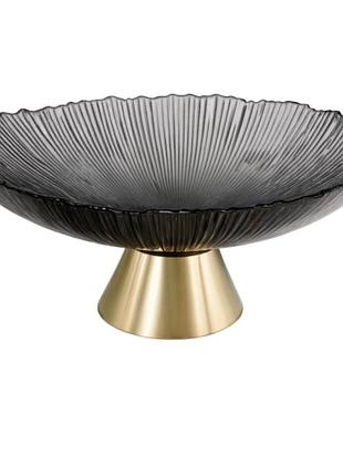 Фруктовниця скляна "gold & grey" 34 см на золотій ніжці