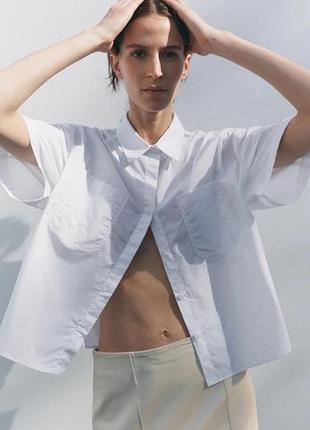Жіноча біла сорочка з коротким рукавом 100% бавовна zara розмір с
