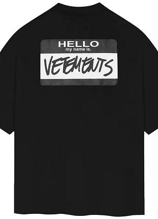 Чоловіча футболка hello my name is vetements logo унісекс ветементс ветмо чорна