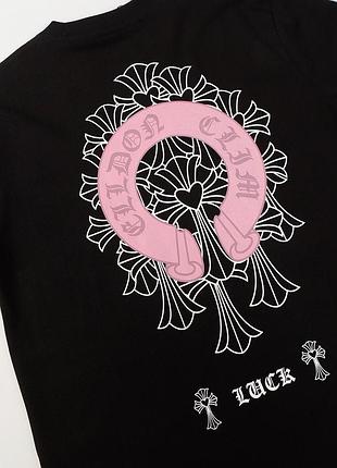 Чоловіча футболка chrome hearts pink logo чорна унісекс хром хартс
