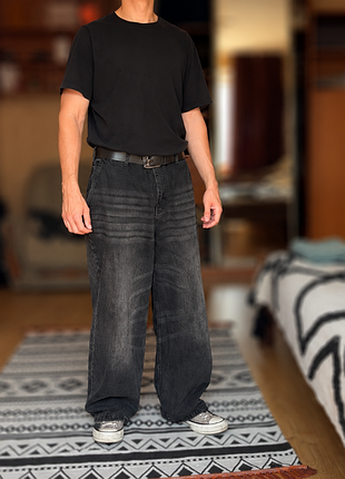 Чоловічі чорні джинси pull & bear wide leg skater fit w32 l32