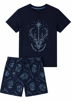 Детская пижама harry potter expecto patronum для девочки, футболка и шорты, 158/164, темно-синяя