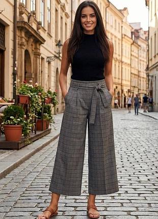 Штани кюлоти new look з високою посадкою брюки у клітинку