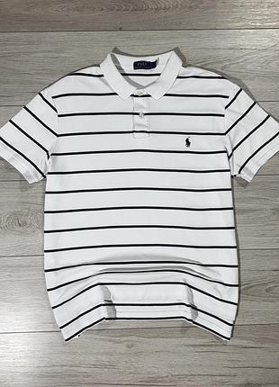 Біла преміальна футболка-поло ральф лаурен polo ralph lauren striped, факт xl, оригінал