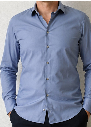 Оригінальна сорочка hugo boss black slim fit m-l 48-50 блакитна преміум italy