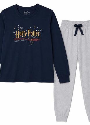 Дитяча піжама harry potter для хлопчика, лонгслів і штани, синьо-сіра, 134-140