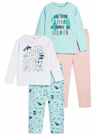 Набор детских пижам primark cares 2 шт для девочки 104 см, 100% хлопок, planet save our smile