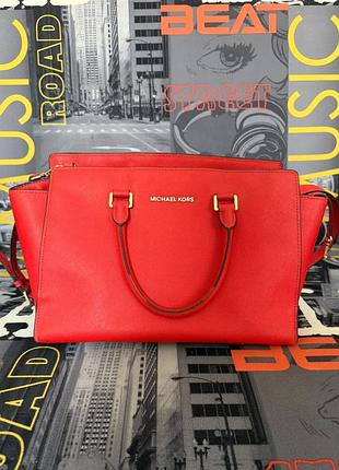 Оригінальна сумка michael kors selma large saffiano leather, червона