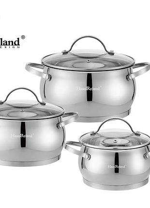 Набор кастрюль haus roland hr114-1, 3 шт из нержавеющей стали 1,9/2,7/3,6 л. серебристый (hr114-1)