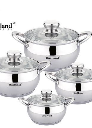 Набор кастрюль haus roland hr113-2, 4 шт из нержавеющей стали 1,9/2,6/3,6/6,1 л. серебристый (hr113-2)