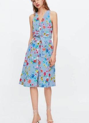 Хлопковое платье в полоску и цветочный принт от zara