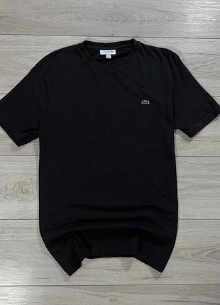 Чёрная премиальная футболка лакост lacoste classic fit, m, оригинал