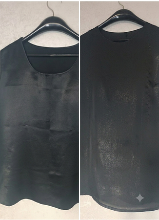 Лот із 2 чорних топів plus size (р. 52-58) / атласний + мерехтливий (індпошив)