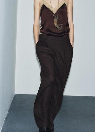Брюки zw collection wide leg с защелками коричневый8490/666/700 с