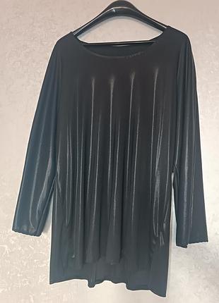 Ексклюзивна чорна туніка «кажан» plus size (р. 54-58)/індпошив, ефект «рідкий метал»