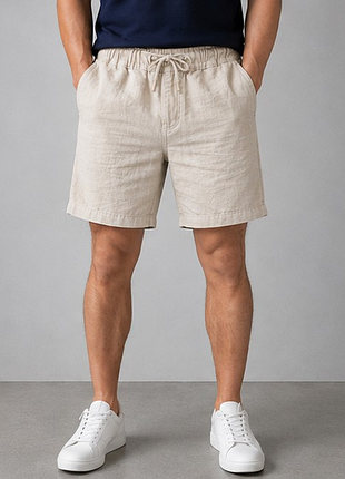 Шорты h&amp;m relaxed fit лен хлопок светло-бежевые мужские l xl 50 52 оригинал