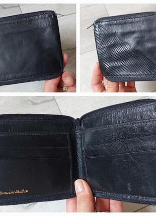 Винтажный кожаный черно-синий портмоне на молнии genuine leather