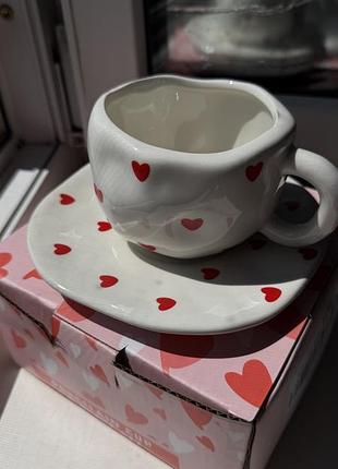 Набір чашка+блюдце (серденьки)❤️