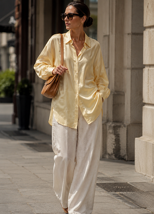 Натуральный шелк 💛 желтая oversize рубашка длинная винтаж