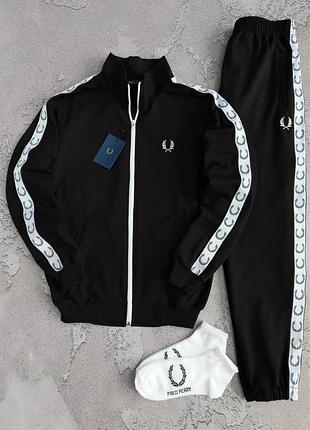 Черный мужской спортивный костюм fred perry с лампасами зоп кофта + штаны фред перри