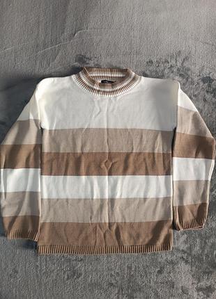 Новый свитер boohoo в полоску s/m | made in uk | 100% акрил | бежево-молочный джемпер