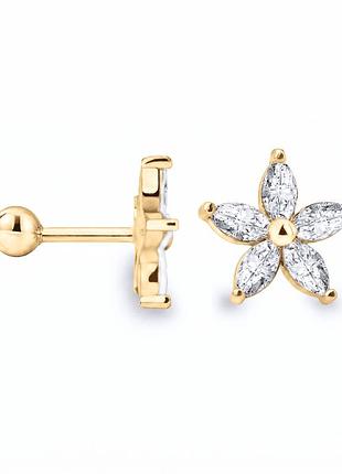 Сережка для хеліксу з жовтого золота квітка (з40103)