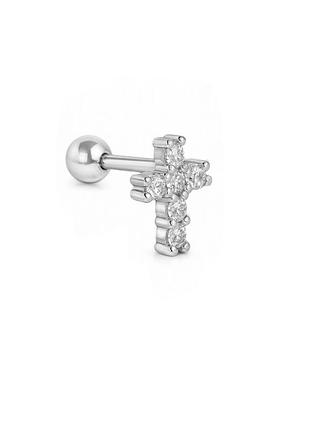 Сережка для хеліксу з білого золота хрестик (з40102)