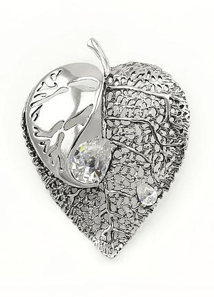Серебряная брошь листочек (9505)
