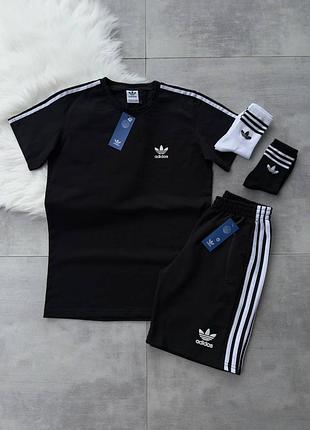 Костюм на літо adidas чорний футболка + шорти адідас xs / s / m / l / xl / xxl / xxxl