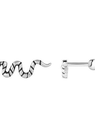 Сережка для хеліксу з білого золота змія (з40075)