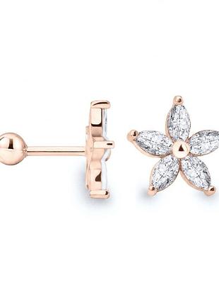 Серьга для хеликса из красного золота цветок (з40103)