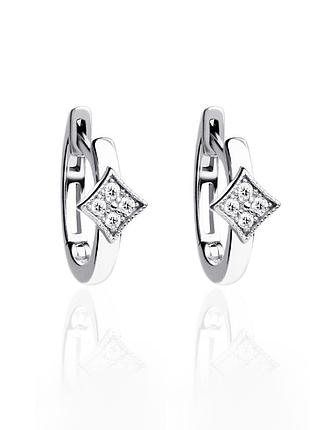 Сережки з білого золота геометричні кільця (з40088)