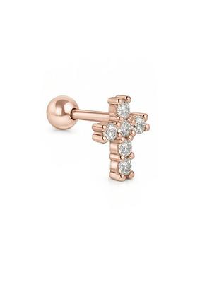 Сережка для хеліксу з червоного золота хрестик (з40102)