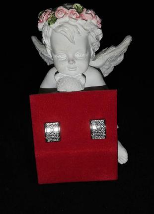 Серебряные серьги # срібні пластіни з фіанітами 925" лот 374