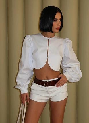 ⭐⭐⭐⭐⭐ 
стильная коттоновая блуза белая рубашка с объемными рукавами 🎀 a170