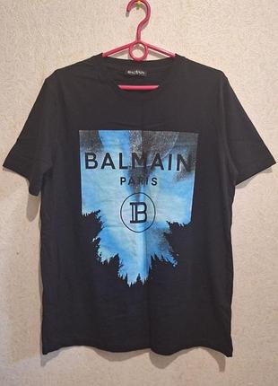 Футболка balmain paris чорна з принтом, 100% бавовна, l-xl