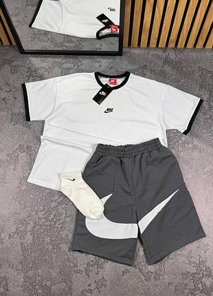 Костюм на лето nike футболка белая + шорты серые найк s / m / l / xl / xxl