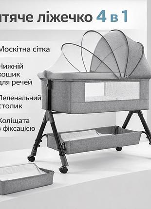 Дитяче ліжечко 4 в 1 з великим кошиком для зберігання d929 (92×80×68 см) трансформер для новонароджених і малюків
