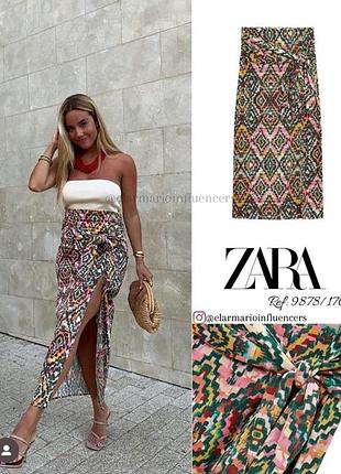 Юбка zara с разрезом длинная юбка зара с завязками довга спідниця з розрізом з принтом