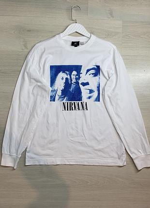 Чоловічий лонгслів h&m nirvana мерч рок гурт принт oversize grunge vintage style розмір s–m / ua 46–48 чудовий стан