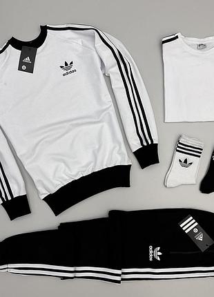 Комплект adidas весна/лето/осень костюм адидас свитшот белый + брюки + футболка