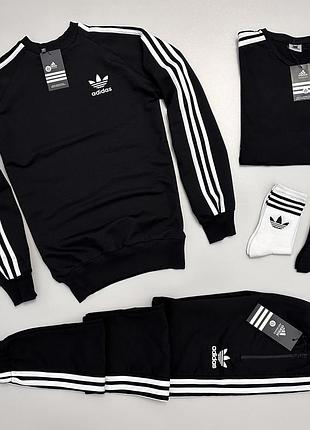 Мужской спортивный костюм adidas черный на весна/лето/осень свитшот адидас + штаны + футболка