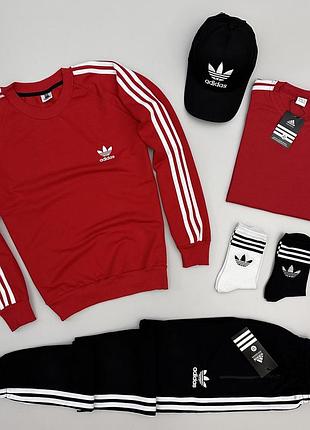 Костюм adidas червоний + футболка + кепка весна/літо/осінь