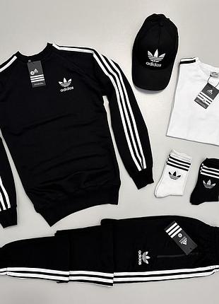 Комплект adidas для чоловіків 4 в 1 — чорний світшот та футболка весна/літо/осінь