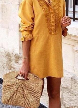 Гірчична сукня-туніка від бренду zara