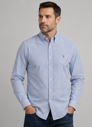 Оригінальна сорочка ralph lauren slim fit l xl синьо-біла смужка 100% бавовна