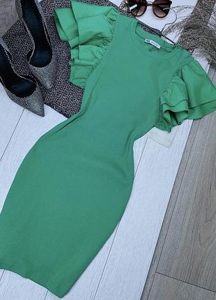 Літня сукня zara s коротка сукня в рубчик трикотажна сукня футляр святкове плаття з рукавами крильцями зелена сукня бавовняна зара