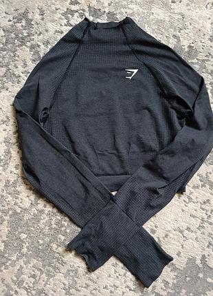 Спортивный кроп-лонгслив gymshark vital seamless l / рашгард джимшарк черный