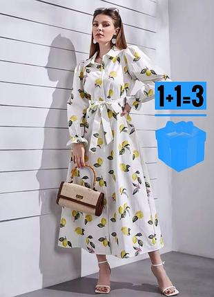 🥰 довга сукня з лимонами з поясом shein l